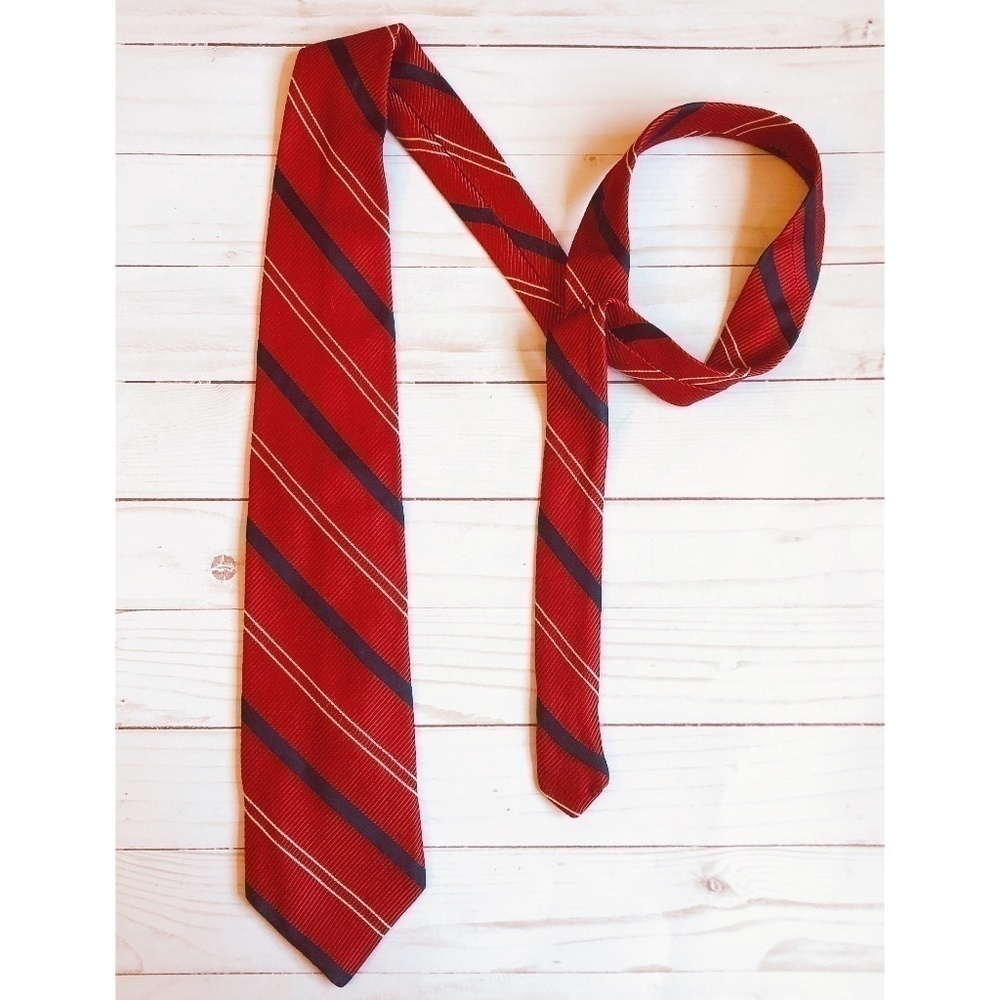 Ramsey London Red with Blue/Tan Stripe Neck Tie